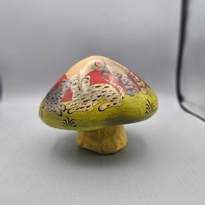 Mexico Paper Mache Mushroom Vintage Folk Art Hand Painted Tonala Birds Toadstool